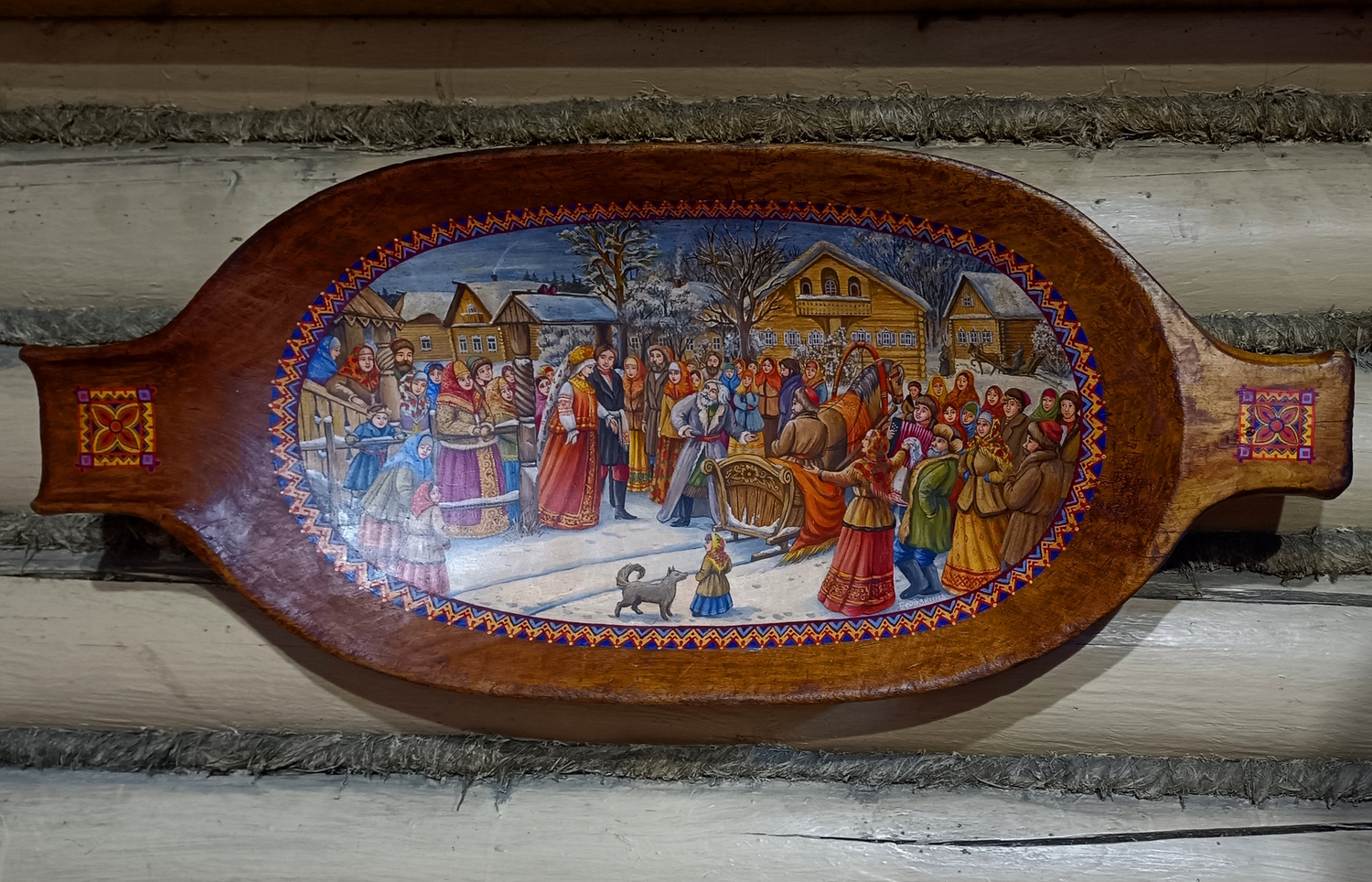 Картина "Свадьба" на старинном деревянном корыте (большая)