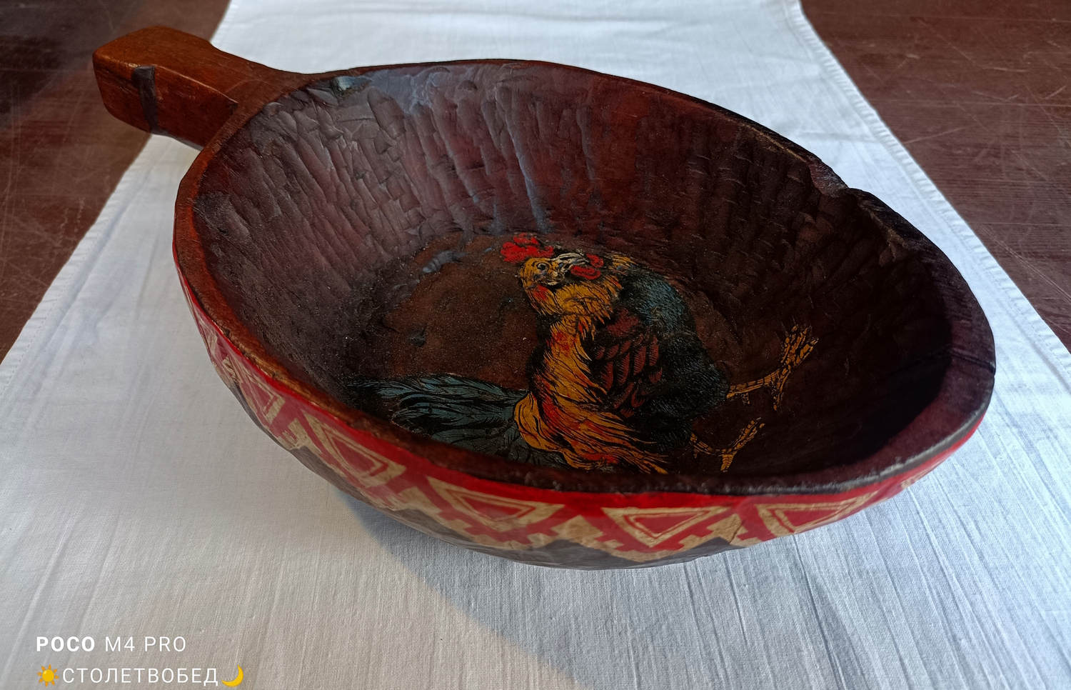 Ковш "Петя-петушок" старинный деревянный с ручной росписью