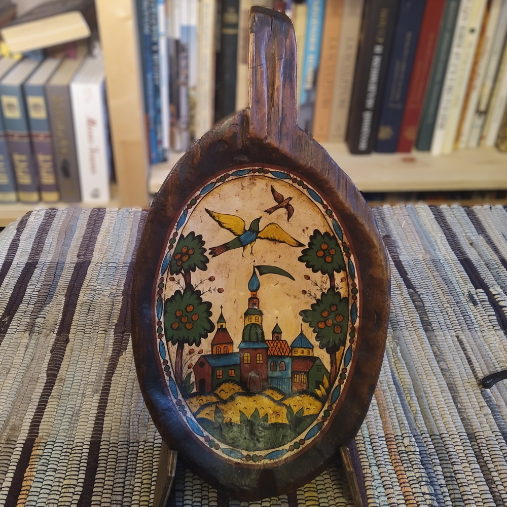 Латка-тарелка  "Купола" (Лубок) старинная деревянная