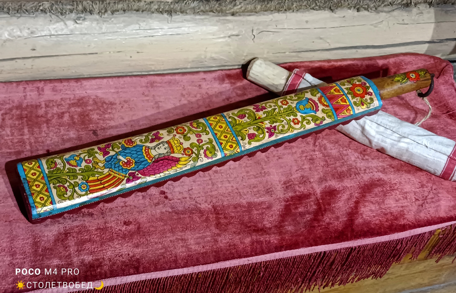 Рубель "Сирин и древо жизни" старинный деревянный, с ручной росписью (большой)