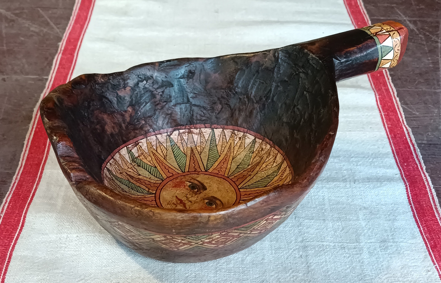 Ковш "Солнце" старинный деревянный с ручной росписью (1936 г.)
